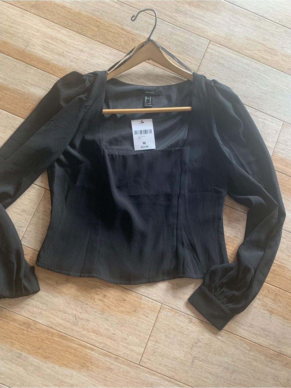 Forever 21 Black Long-Sleeve Sheer Overlay Top - Picture 4 of 4